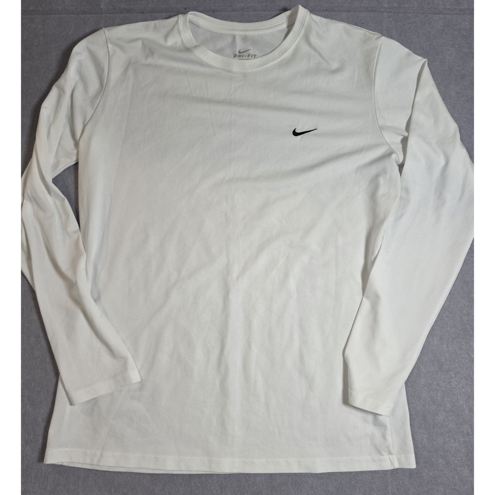 NIKE Fit Dry Polyester Crew Neck Long Sleeve T-Shirt Size XL WHITE